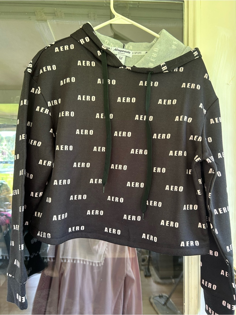 Aeropostale Brown Logo Hoodie with Green Drawstrings